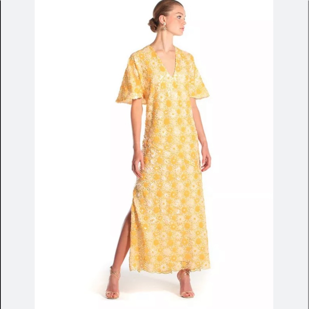 Mestiza Yellow Floral Maxi Dress with V-Neck